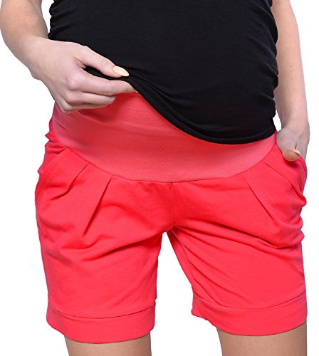 Mija Kurze Umstandsshorts/Umstandshose mit Bauchband für Sommer 1047 (EU38 / M, Rot)