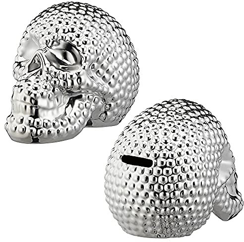 HKC Home Deco Spardose Totenkopf Schädel Skull Chrom-Optik Keramik Spartopf Trinkgeld Kasse Kaffeekasse Tischdeko Halloween Sparschwein Sparbüchse Deko Trend ca.15x9x12cm