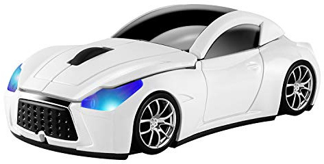 Usbkingdom Coole kabellose Maus in Autoform, 2,4 GHz, optische Maus mit USB-Empfänger für PC, Laptop, Computer, 1600 dpi, 3 Tasten, Weiß