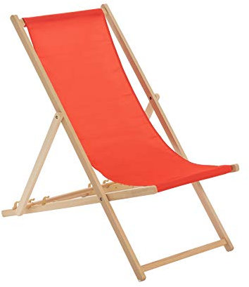 Harbour Housewares Folding Wooden Deck Chairs – Red – Pack of 1 – Adults Traditional Foldable Reclining Outdoor Canvas Sun Lounger Chair Seat for Garden Patio, Beach, Camping