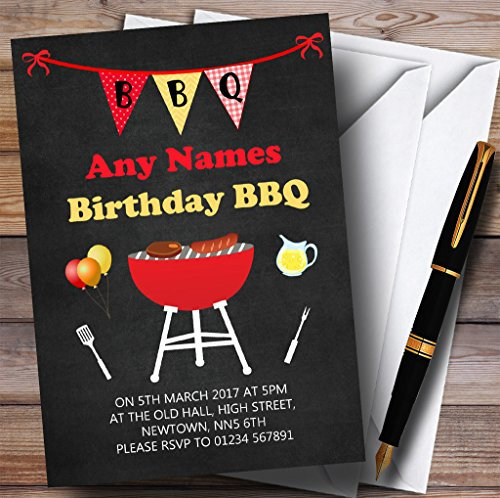 Childrens's Kids Party Invites BBQ Bunting Childrens's Kids Birthday Party Invitations with Envelopes - Any Custom Text for Any Occasion