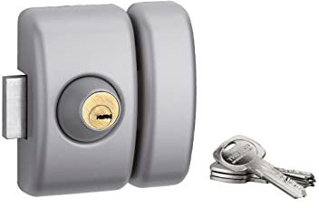 THIRARD - Verrou double entrée Universel pour porte d'entrée, cylindre 45mm, acier, 4 clés, epoxy argent