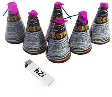 h2i Etna Vulkan | 6 Stück | +/- 15-20 sek | Outdoor Leuchtfontäne mit Funkenregen für Silvester, Halloween & Partys | Kinder & Jugendfeuerwerk | Ganzjahresfeuerwerk Kat 1