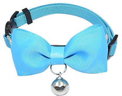 Olahibi Katzenhalsband mit Sicherheitsverschluss, handgefertigt, Fliege, klare Glocke, Nylon-Material, für ausgewachsene Katzen (S, blau)