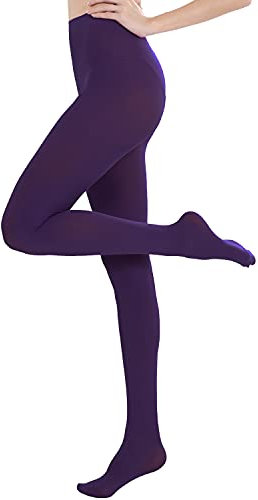 CozyWow 80D Semi Opaque Tights for Women Soft & Elastic Women's Stockings High Waist Pantyhose & Coloured Tights Purple L-XL