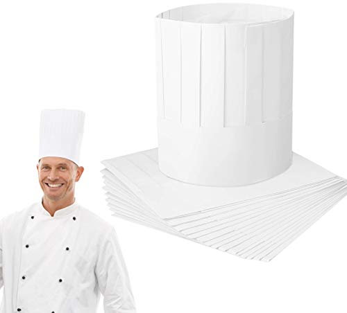 Matogle 20 Piezas de Papel desechable Chef Tall Hat Set Cocina Ajustable Cooking Chef Cap Unisex Pastry Chef Hat para restaurantes Home Kitchen School Party Catering Hoteles
