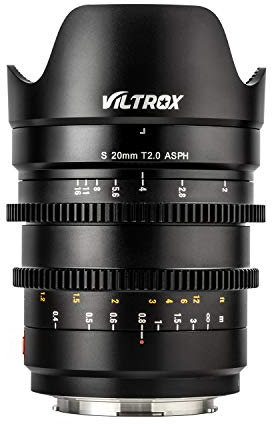 VILTROX 20mm T2.0 Montura E Objetivo Cinematográfico Full Frame Gran Angular para Sony a7RIV a7SIII a7III a7RIII a7C a9 a6600, Negro