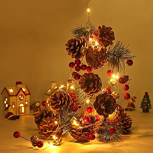 Kevizewo Garland with Lights,20 LED 2M Pre-Lit Christmas Light,Pine Cones Battery Operated Christmas Decor for Fireplace Indoor Table Stair railings Mantel