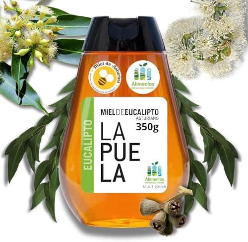 LAPUELA Miel de Eucalipto 100% Natural. Miel Pura de Abeja Aroma a Madera Mojada con Gusto Dulce y Notas Ácidas. Beneficios Saludables y Pura Tradición Más Aroma y Sabor. Producción Artesanal Asturias