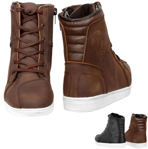 VASTER Motorrad Stiefel Motorrad Abenteuer Reiter Schuhe Leder Wasserdicht Sneaker Mode Für Männer CE Genehmigt EN 13634: 2017, Braun 036, 42 EU