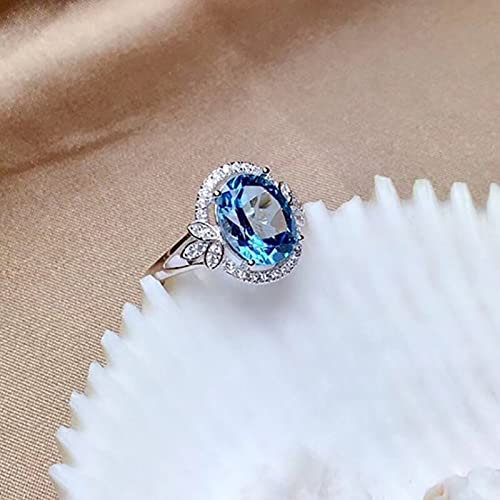 HCMA Modisch Damen Ring Schmuck Synthetisch Saphir Silber Hochzeit Verlobungsring Vintage Exquisit Damas Ring Blauer Zirkonia Geschenk