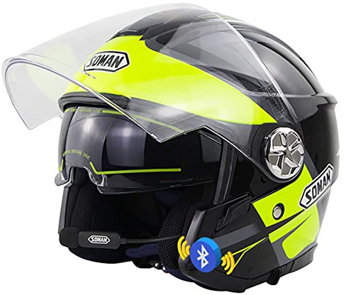 Casque Jet de Moto Bluetooth,Vintage Casque Face Ouverte Casque Mobylette Bols Casque avec Rétro des Lunettes de Soleil,Dot/ECE Homologué pour Adulte Hommes Femmes A,XL=59-60cm