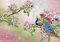 wandmotiv24 Fototapete Vintage Blüten Pfau, XL 350 x 245 cm - 7 Teile, Wanddeko, Wandbild, Wandtapete, Illustration Blütenzweig Baum M6284