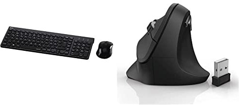 Hama Funk-Tastatur mit Maus Set kabellos (deutsches QWERTZ Layout) schwarz & kabellose Maus ergonomisch (Wireless Funk-Maus mit optischem Sensor 1000/1400/1800dpi) schwarz