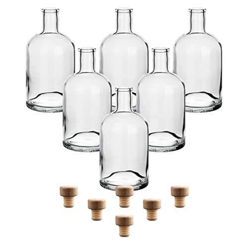gouveo Lot de 6 Bouteilles en Verre 700 ML Classiques avec Bouchons (HGK) - Bouteille Vide 0,7 l en Verre à remplir - Bouteille en Verre de Haute qualité pour gin, Whisky, Liqueur (KFT700HGK)