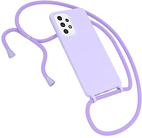 EAZY CASE Premium Silikon Handykette kompatibel mit Samsung Galaxy A33 (5G) Handyhülle mit Umhängeband, Handykordel mit Schutzhülle, Silikonhülle, Hülle mit Band, Kette für Smartphone, Lavendel Lila
