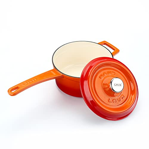 Casseruola in ghisa smaltata lavica 1,5 quarto.Round con coperchio (arancione)