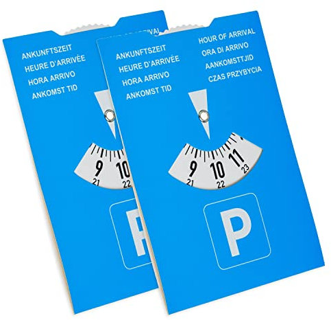 Parkscheibe, 2 Stück, in Blau, aus Papier, doppelseitig einstellbar, Parkuhr mit acht Sprachen, für Auto, LKW, Wohnmobil, Parking Disc Blue, Parkscheiben, Parkkarte, blaue Papier Park Scheibe Karte