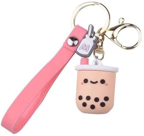Porte-clés Kawaii en silicone pour femme - Accessoire de voiture - Pendentif en forme de thé au lait, Medium, Silicone, Autres pierres précieuses