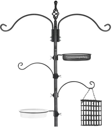 Bird Feeder Pole Wild Bird Feeder Hanging Kit Planter, 83 Inch Bird Feeding Station Kit with 5 Prongs Base Hummingbird Feeder Stand Hook for Outside