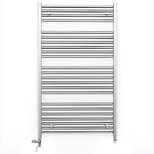 Myhomeware 700mm Wide Chrome Dual Fuel Electric Radiator Bathroom Towel Rail Radiator With Thermostatic and Standard Electric Element UK (700 x 1200 mm (h), Standard Electric Element)