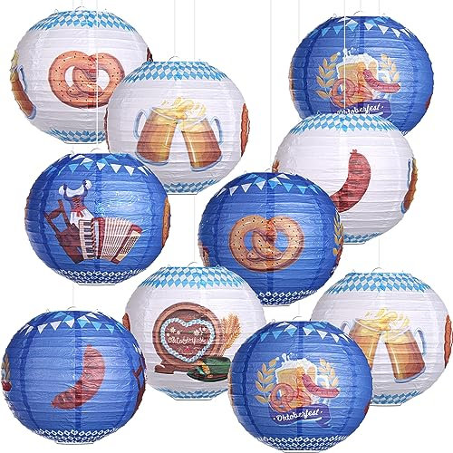 Kesote Oktoberfest Deko Lampions 10 PCS Papierlaterne 10 Zoll Hängedeko Bayrische Dekoration Bayern Party Set