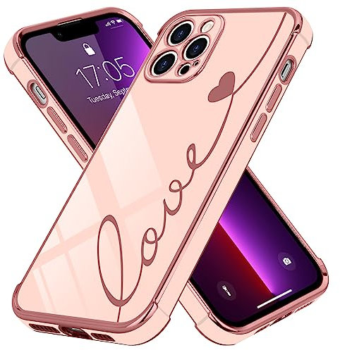 LCHULLE Kompatibel mit iPhone 13 Pro(6.1 Zoll) Hülle Liebesherz Handyhülle Mädchen Süße Herzmuster Silikonhülle Kameraschutz Stoßfest Schutzhülle Cute Love Case für iPhone 13 Pro Rosa