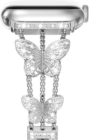 NewWays Metal Bracelet Strap Compatible for Apple Watch 38mm 40mm 41mm 42mm(Series 11/10),Women Bling Stainless Steel Replacement Band for iWatch Series 11/10/9/8/7/6/5/4/3/2/1/SE,Silver