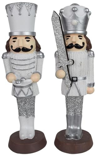 Dadeldo Living & Lifestyle Nussknacker 2er-Set Dekofiguren Weihnachtsdeko Resin 18cm Silber-Weiss