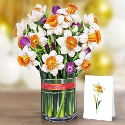 CUTPOPUP Bouquet di Narcisi - Biglietto Auguri Compleanno, Biglietto Festa della Mamma, 15.5x20.5cm 3D Biglietto Compleanno per Moglie, Mamma, Figlia, Lei, Ragazza (Daffodil Bouquet SM) US8-69.SM IT