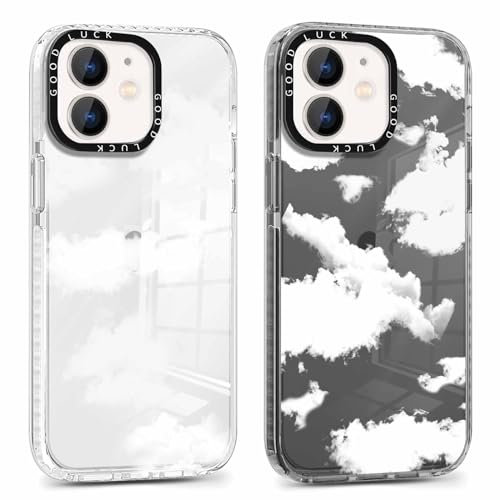 Xylota 2 Stück Handyhülle für iPhone 12/iPhone 12 Pro 6,1 Hülle, Durchsichtig Case mit Aesthetic Muster Wolken, Ultra Dünn Silikon Weich TPU Bumper Stoßfeste Kratzfest Schutzhülle Transparent Cover