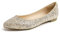 Feversole Women's Sparkle Memory Foam Cushioned Colorful Shiny Ballet Flats Pumps Glitter Pointed Light Gold Size 4