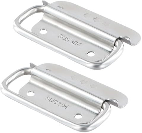 volumoon 2Pcs Metal Folding Handle, Chest Box Handles, Stainless Steel Pull Handle, Luggage Hardware Box Handle, for Storage Boxes Toolbox Replacement, Silver