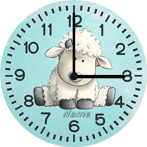 Print Equipment (33.02) GLASUHR WANDUHR Kinderuhr - Schaf Lamm - Ø 29 cm - inklusive Wunschname