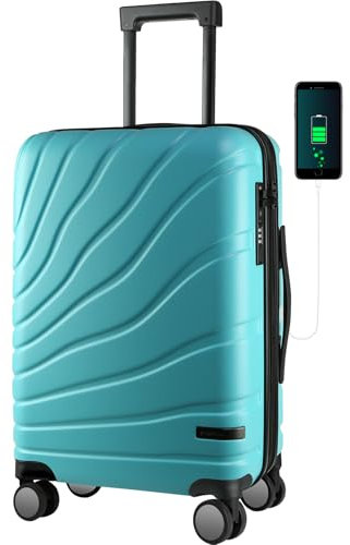 VANKEAN Bagage Cabine avec Roues Spinner et Serrure TSA, Valise Coque Dure Extensible et Élégante Approuvée par Les Compagnies Aériennes, 20 Pouces Cabine, Bleu Lac