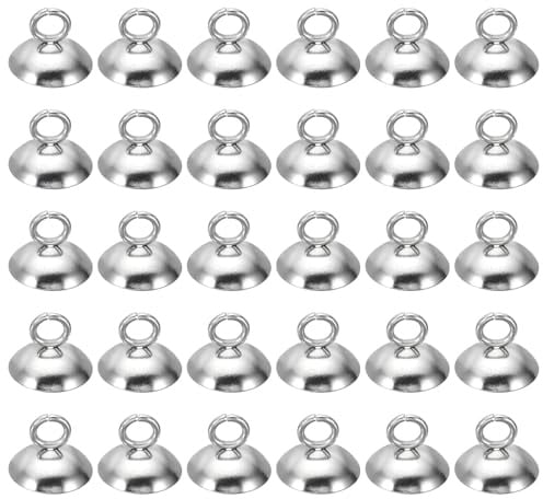 PATIKIL 10mm Cappucci Perline, 50 Pz Cappucci Perline Gancio in Acciaio Inossidabile Creazione Gioielli Fai da Te Collane Orecchini Braccialetti Perle, Argento