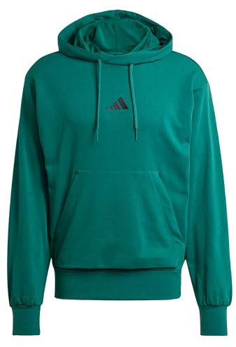 adidas Uomo Essentials FEELCOZY French Terry Hoodie, Collegiate Green/Black, XXL