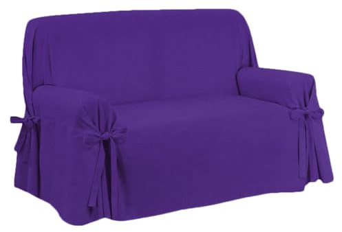 SaRani Copridivano FIOCCO con Laccetti, Tessuto Pesante per Tappezzeria, Vestibilità Universale e Copertura Totale del Divano, Produzione Sartoriale Italiana (Panama Viola, Poltrona)