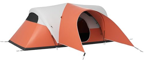 Outsunny Tenda da Campeggio 5-6 Persone con Portico, Tenda a Casetta Familiare Impermeabile 3000mm con Borsa di Trasporto, Arancione