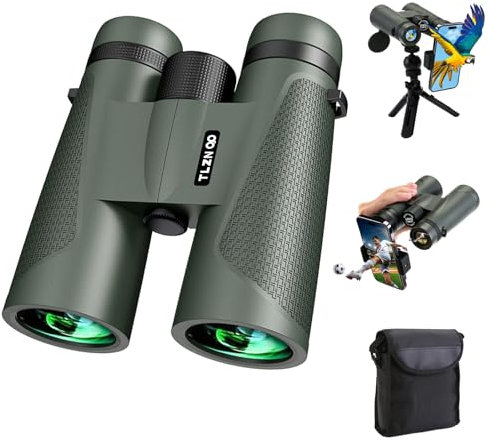 TLZN OP verstellbares 18 × 50 HD-Hochleistungs-Fernglas für Erwachsene mit verbessertem Handy-Adapter und Stativ – langlebig, wasserdicht – ideal für Sternenbeobachtung, Vogelbeobachtung, Reisen, Jagd