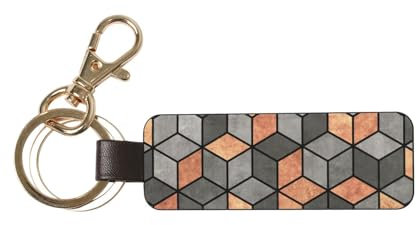 InOmak Beton- und Kupferwürfel, PU-Leder-Schlüsselanhänger, Schlüsselanhänger, Schlüsselring, Ringhalter, Organizer, 1 Stück