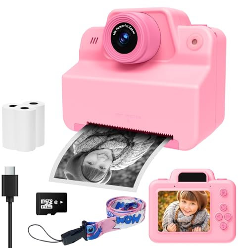 Appareil Photo pour Enfants, 2.4 Pouces Enfant Appareil Photo Numérique Instantané, Mini Caméra Rechargeable Caméscope Cadeau Jouet Filles Garçons de 3 à 12 Ans, Vidéo HD 1080p, SD Carte (Rose)