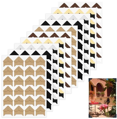 Giantree 240 Pcs Photo Corners for Scrapbooking, Self-Adhesive Photo Mounting Corners Picture Corner Sticker for Scrapbooks Album DIY Craft Supplies, 10 Sheets(Gold/Silver/Khaki/Black/Brown)