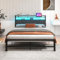 VERFARM 1,5 m Kingsize-Bettgestell mit LED-Lichtern, Stauraum, gepolstertes Kopfteil und Ladestation, robuste Metallplattform, Kingsize-Bettgestell, kein Boxspringbett erforderlich, geräuschfrei,