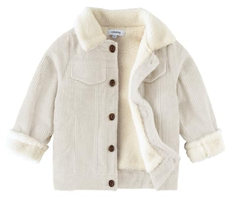 Volunboy Enfant Garçon Veste Polaire Hiver Chaud Velours Côtelé Blouson Doublé Sherpa Manteau(18-24 mois,Beige,Taille 90)