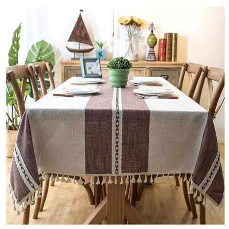 Nappe de table en polyester lavable - Motif rayures - Violet foncé - Rectangulaire - Pour salon, salle à manger, balcon, jardin - 120 x 160 cm
