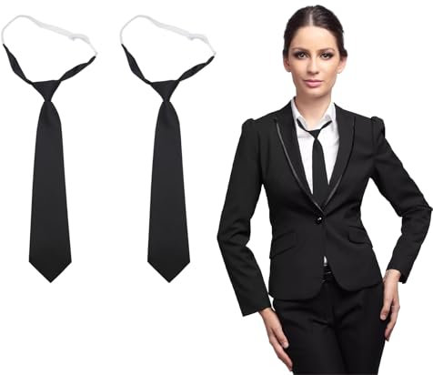 GUTERTOP 2 Stück Krawatte Schwarz Damen, Verstellbare Schwarze Krawatte, Jk-Uniform-Krawatte für Abschlussfeier Geschäftshochzeit