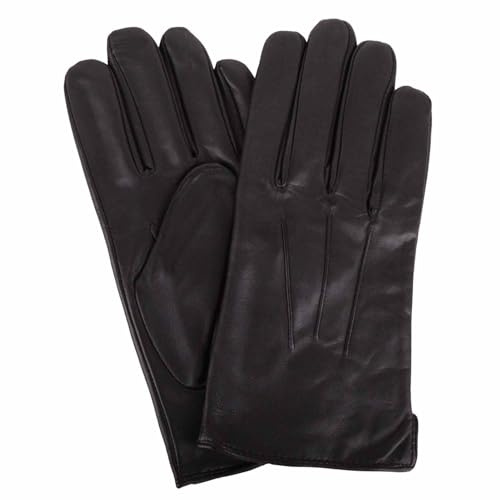 SNUGRUGS Mens Genuine Leather Gloves with Classic Three Point Stitch - Black - Large