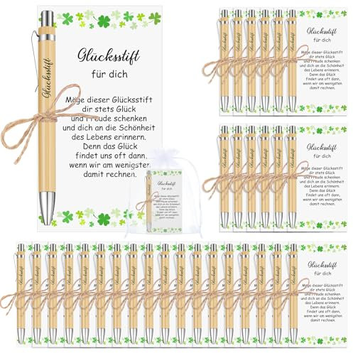 Tenare 30 Sets Glücksstift Team Dankeschön Geschenke mit Karte Holz Kugelschreiber mit Spruch Geburtstag Gastgeschenke Kuli Glücksbringer Prüfung Bestehen Abschied für Lehrer Mitarbeiter Kollegen(30)