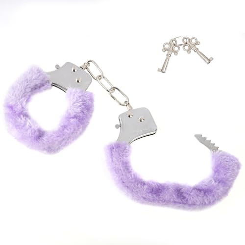 Metal Handcuffs with Keys for Cosplay Police, silver Handcuffs Prop Dress Ball Party Cosplay for Kids (purple, L)